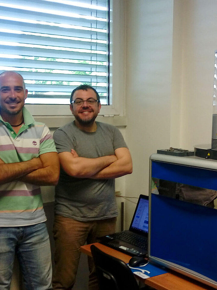 Prof Bianchini, Dr Natali, and Dr Pasquale Carlino with the soli TOC® cube 