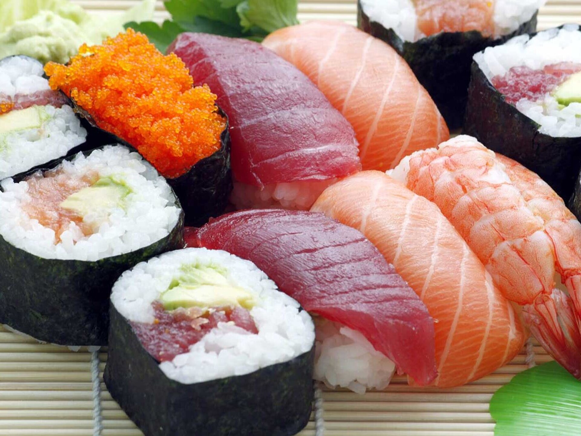 Different sorts of sushi in close up