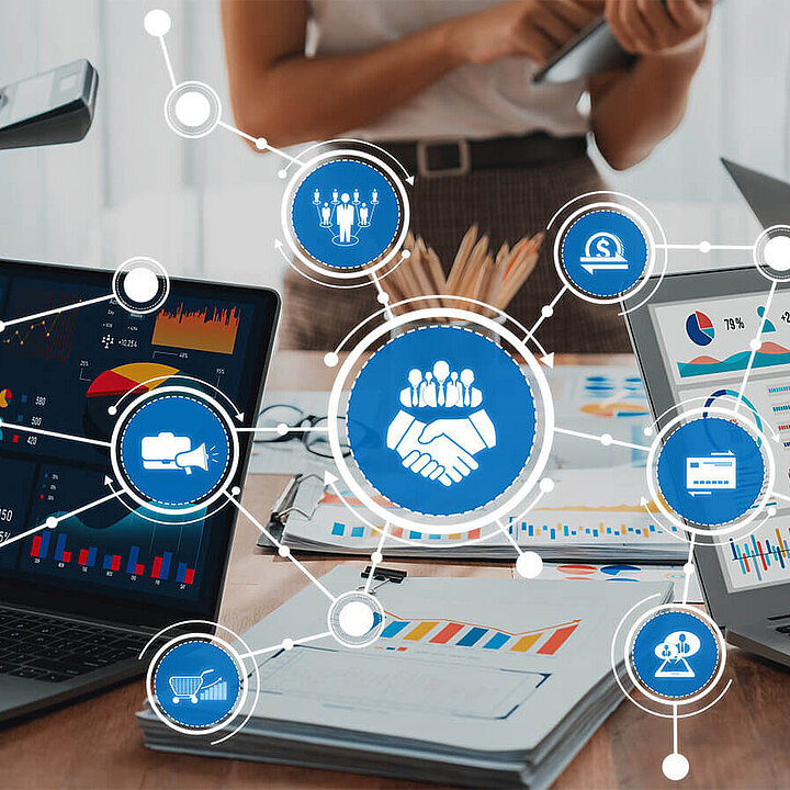 Different graphics that show parts of modern procurement processes