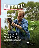 Cover of the elements magazine, showing a farmer checking soil