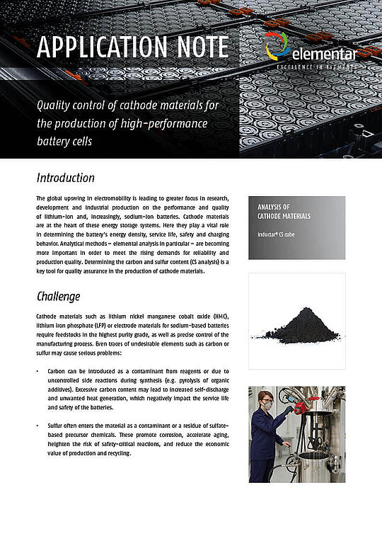 Front page of a document focusing on battery cathode material analysis