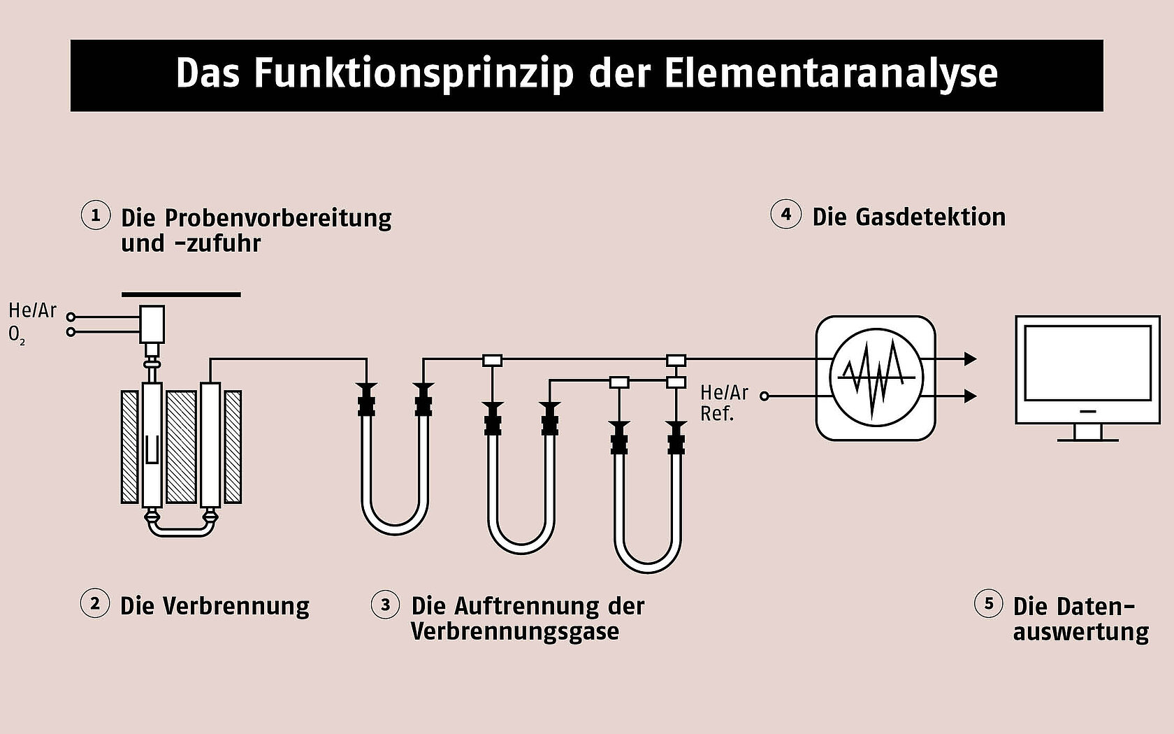 Infografik über das Funktionsprinzip der Elementaranalyse