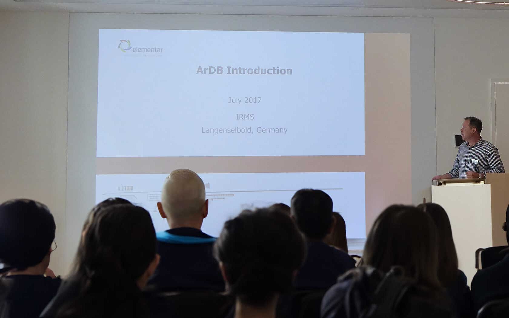 Presentation from Elementar in front of an audience