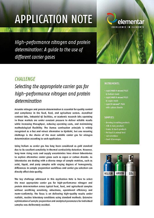 Application Note "High-performance nitrogen and protein determination: A guide to the use of different carrier gases"