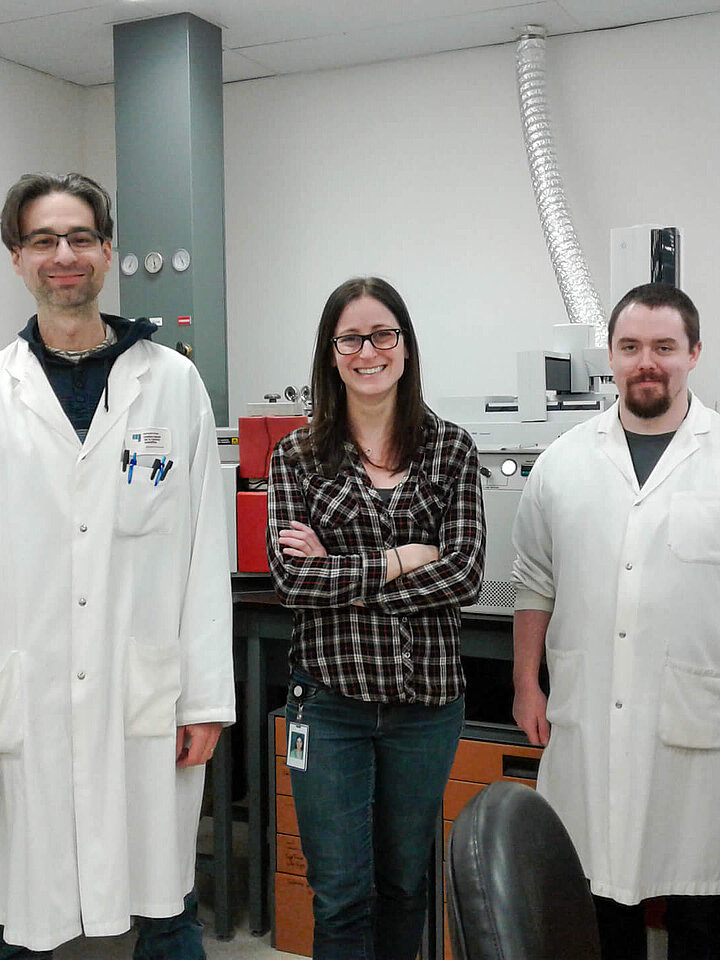Fred Séguin, Karine Lalonde, and Andrew Barber from INRS 