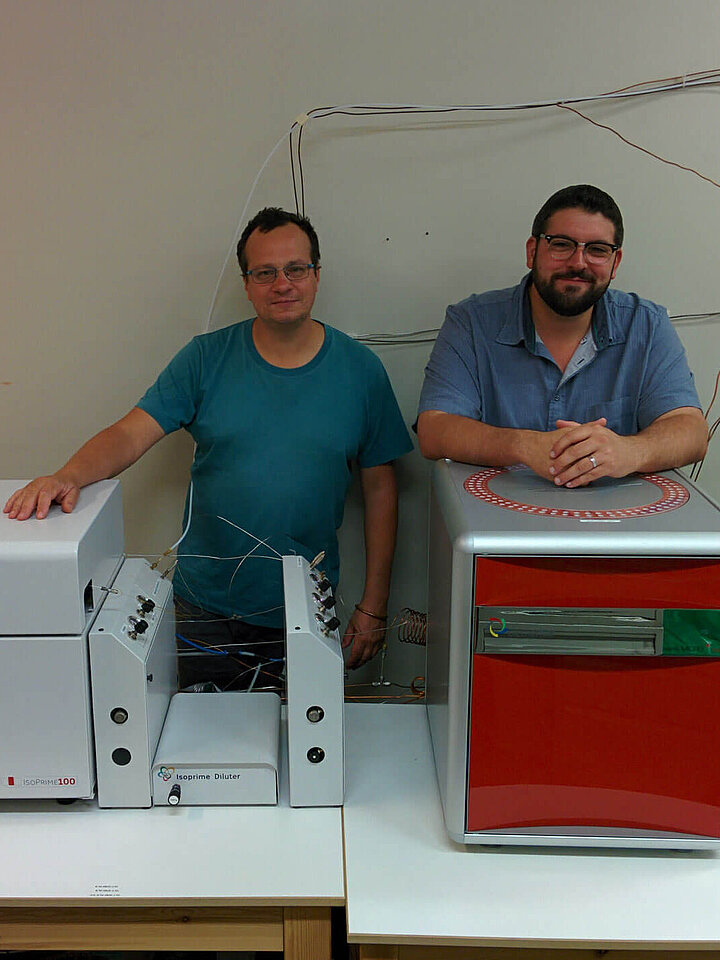 Dr Gilles Lepoint and Dr Loïc Michel with their IsoPrime100 