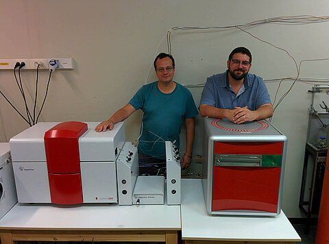 Dr Gilles Lepoint and Dr Loïc Michel with their IsoPrime100 
