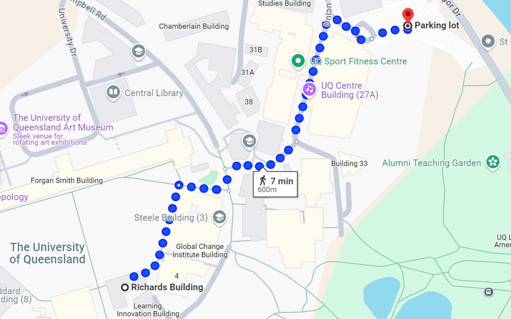 Map that shows the way from parking area to venue