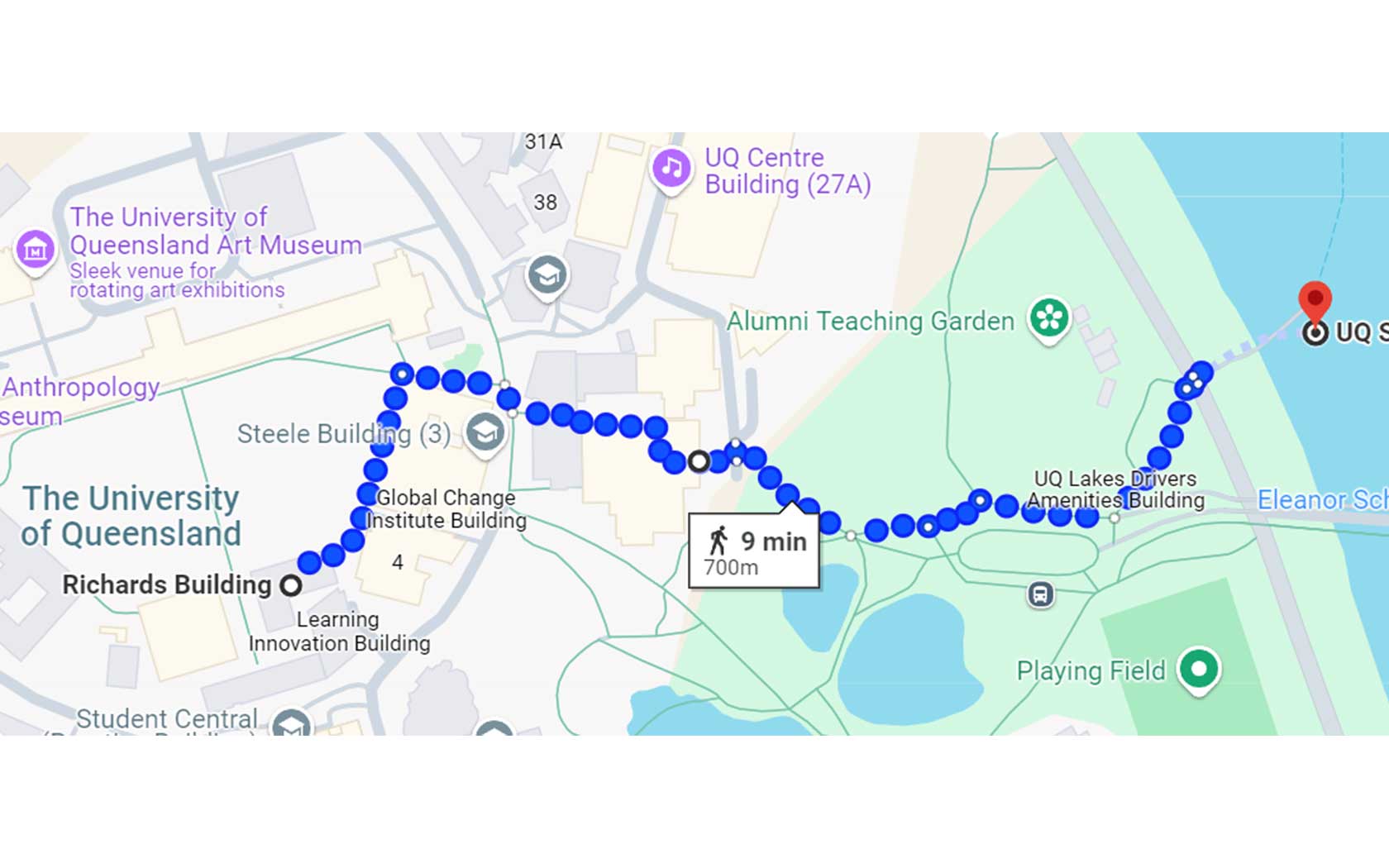 Map that shows the way from CityCat station to venue