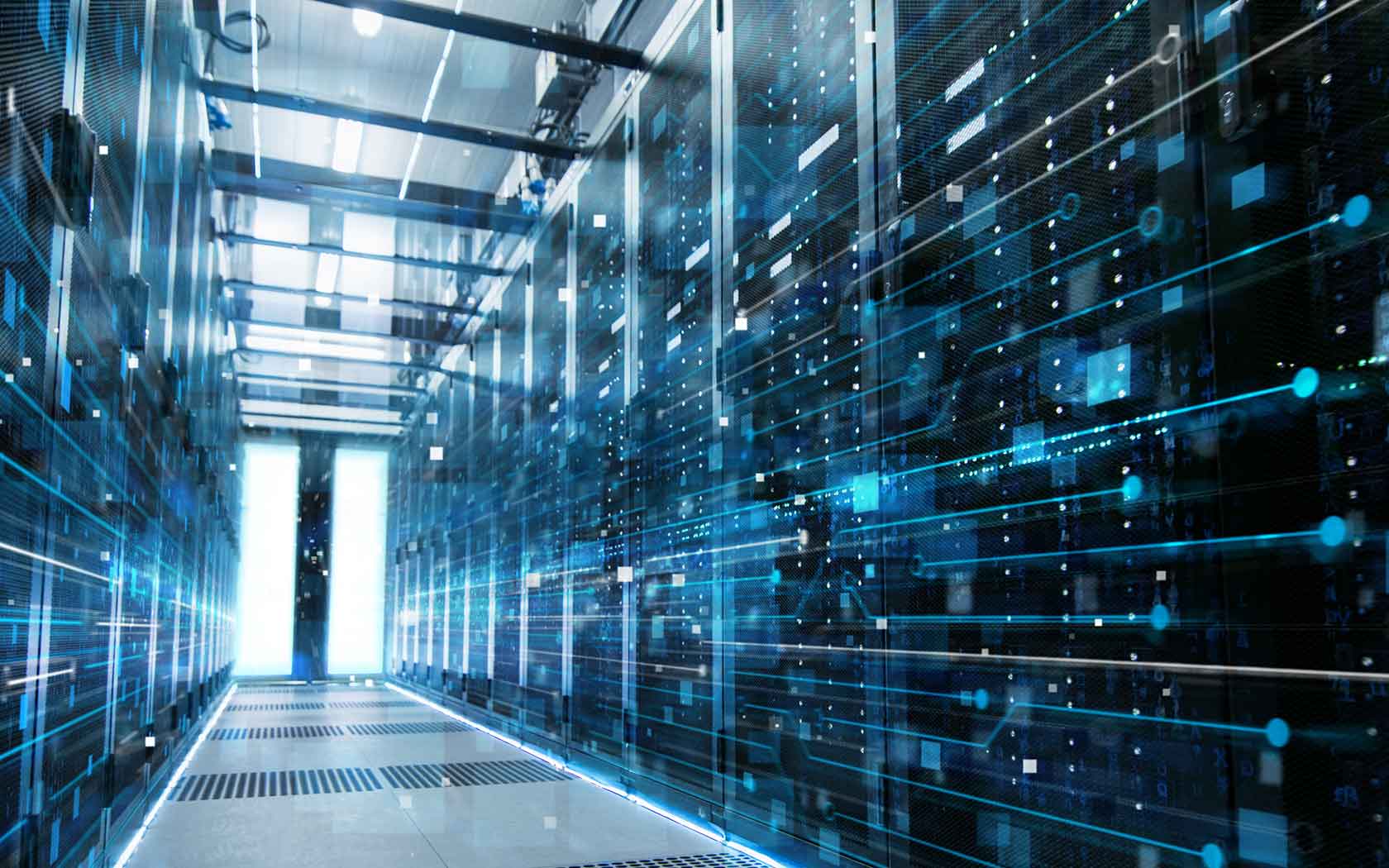 A digital floor, leading to an open door